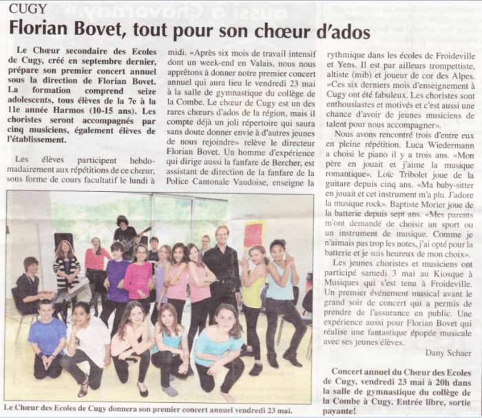 20140516 Article Echo du Gros-de-Vaud
